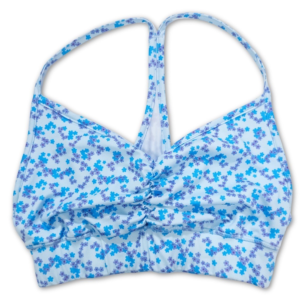 Sports Bra Womens Small Blue Floral Racerback Ruched Activewear Workout